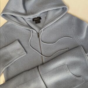 Pure Amici Cashmere Ribbed Oversized Hoodie‎ Cardigan Sweater Blue Womens Small